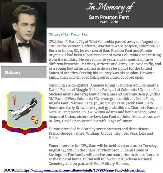 Obituary: CW4 (Ret) Sam Fant, 2019 Obituary: CW4 (Ret) Sam Fant, 2019
